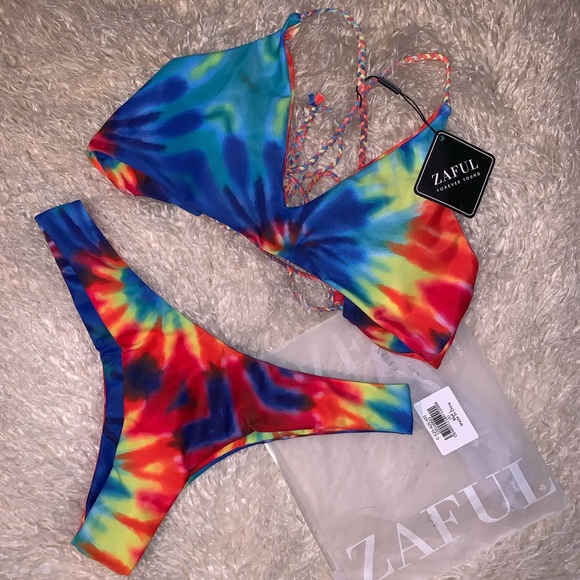 Zaful Other - ZAFUL tie dye braided criss cross bikini set BNWT